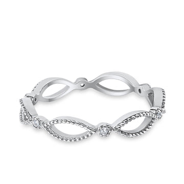 Full Eternity Stackable Band Wedding Ring Round Simulated CZ 925 Sterling Silver